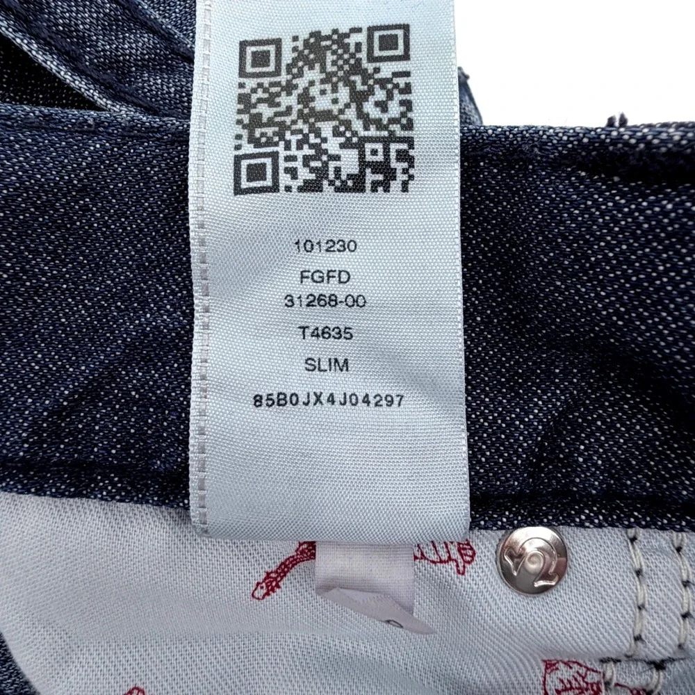 True Religion Slim Jeans Mens 34 Blue Exc Faded Whiskered Red Plaid Straight
